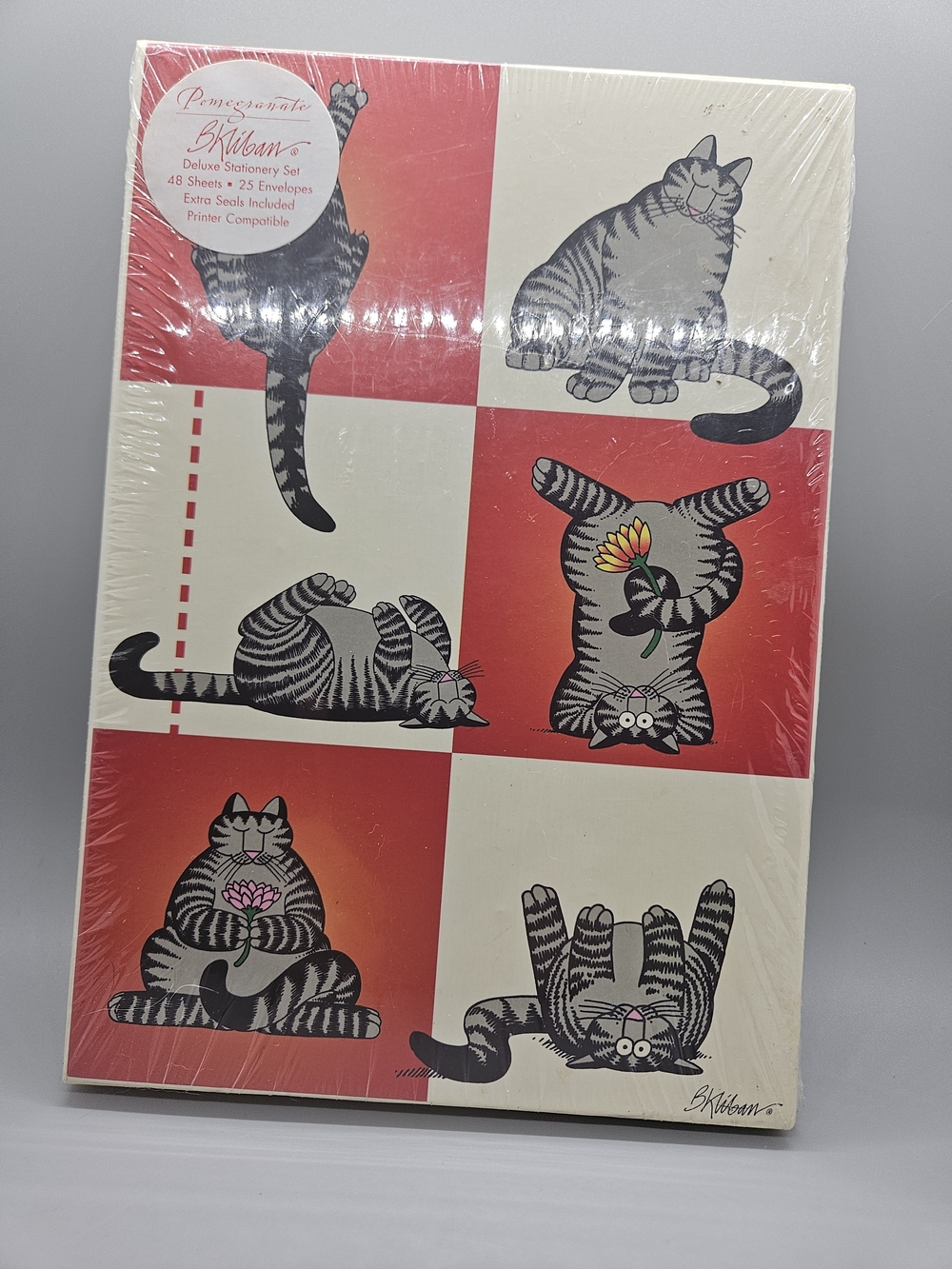 New B Kliban Cat Deluxe Stationery Set Boxed Paper Envelopes Seals Pomegranate